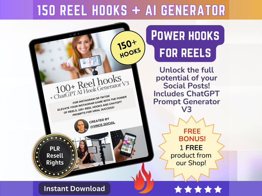 MRR+PLR - 150+ Reel Hooks for Instagram + TikTok | TikTok or Instagram Reels | Social Reels | TikTok Hooks | Reel Hooks + Resell License