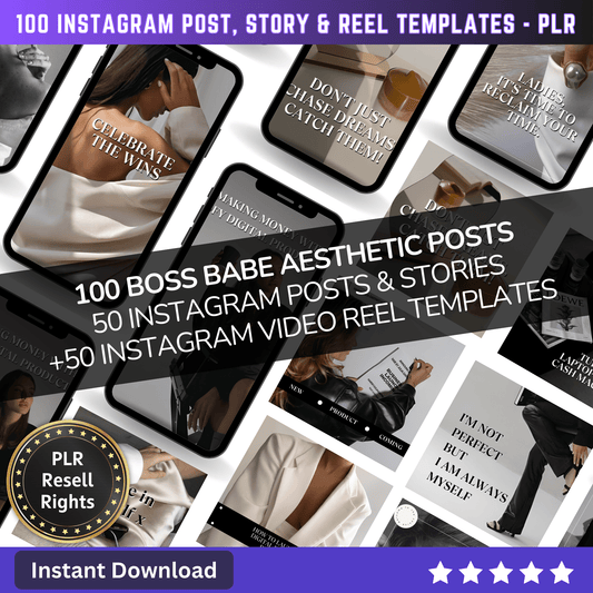 100 Boss Babe Aesthetic Instagram Post Templates + Video Reels | Aesthetic Reel Posts | Canva templates | Content Creator Story Reels - PLR