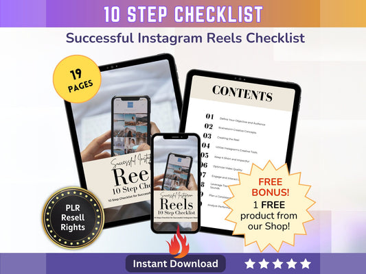 Successful Instagram Reels Guide - 10 Step Checklist - PLR Resell rights | Tips for Creating Captivating Reels to Boost IG Insta Engagement