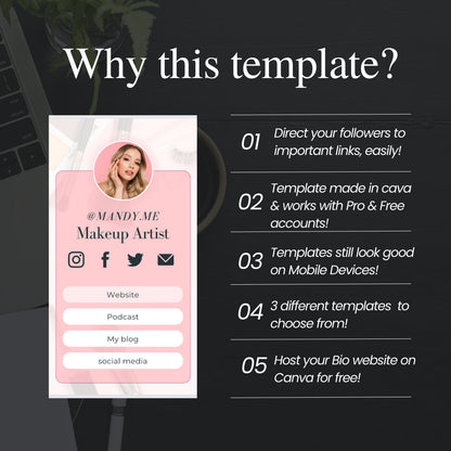 Link in Bio (Pink) Template PLR | Link In Bio Canva Template | Instagram landing page | Tik tok template | Canva Link in bio| Landing Page