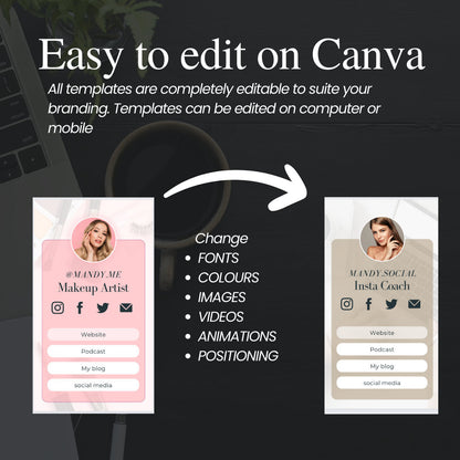 Link in Bio (Pink) Template PLR | Link In Bio Canva Template | Instagram landing page | Tik tok template | Canva Link in bio| Landing Page