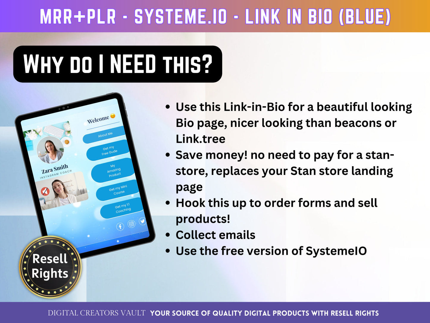 SystemeIO Link in Bio landing page website sales template - PLR Resell rights - Instagram bio  | Tiktok bio | StanStore bio replacement