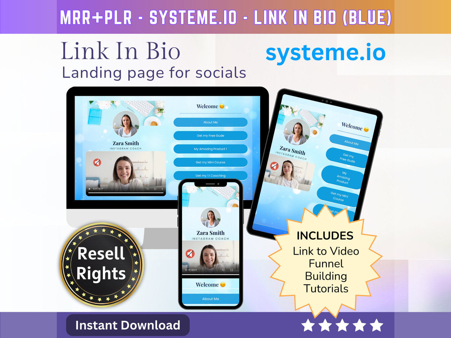 SystemeIO Link in Bio landing page website sales template - PLR Resell rights - Instagram bio  | Tiktok bio | StanStore bio replacement