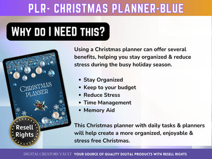 Christmas Planner - Blue - PLR | Digital Christmas Planner | Christmas Gift Planner - Printable