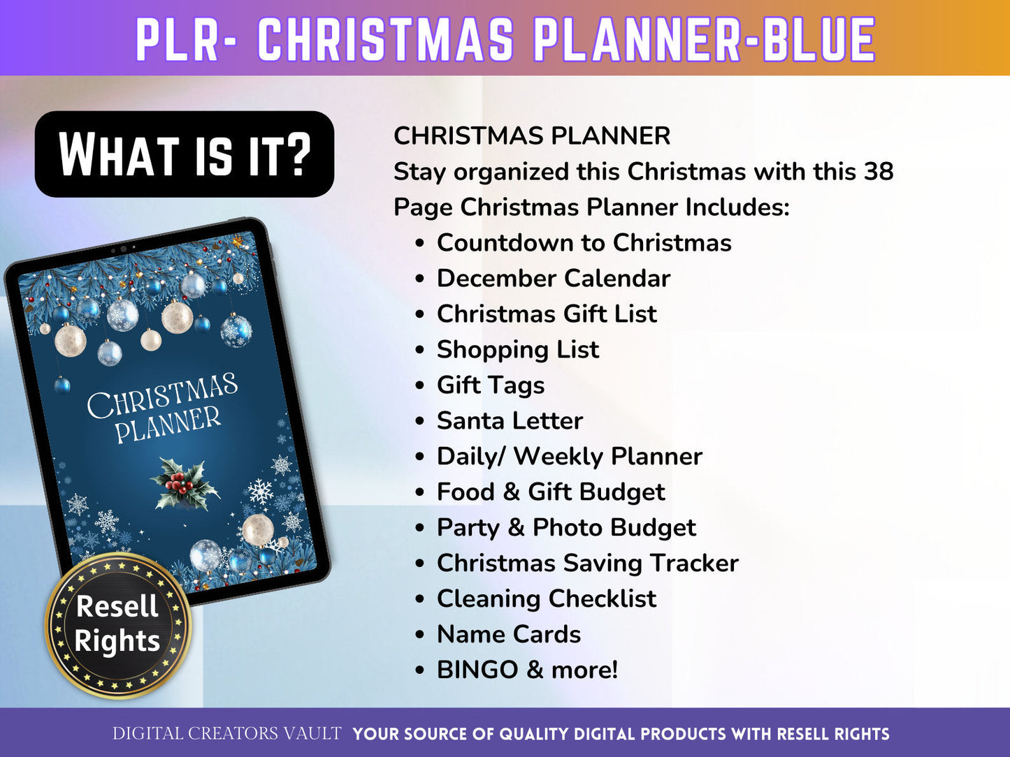 Christmas Planner - Blue - PLR | Digital Christmas Planner | Christmas Gift Planner - Printable