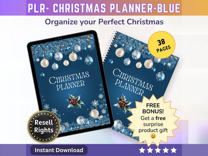 Christmas Planner - Blue - PLR | Digital Christmas Planner | Christmas Gift Planner - Printable