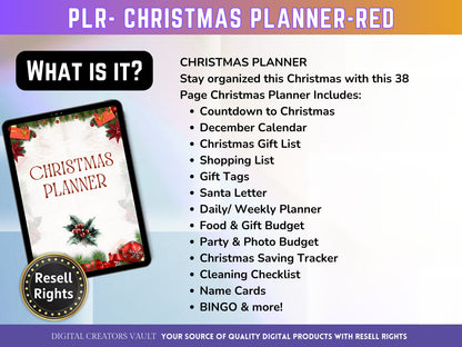 Christmas Planner - Red Traditional - PLR | Digital Christmas Planner | Christmas Gift Planner