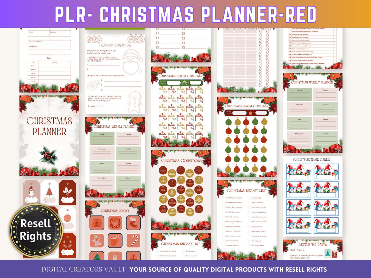 Christmas Planner - Red Traditional - PLR | Digital Christmas Planner | Christmas Gift Planner