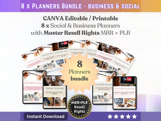 Digital Planner Bundle Social Media Planner for business planner or social media manager - 8 planners - PLR resale rights