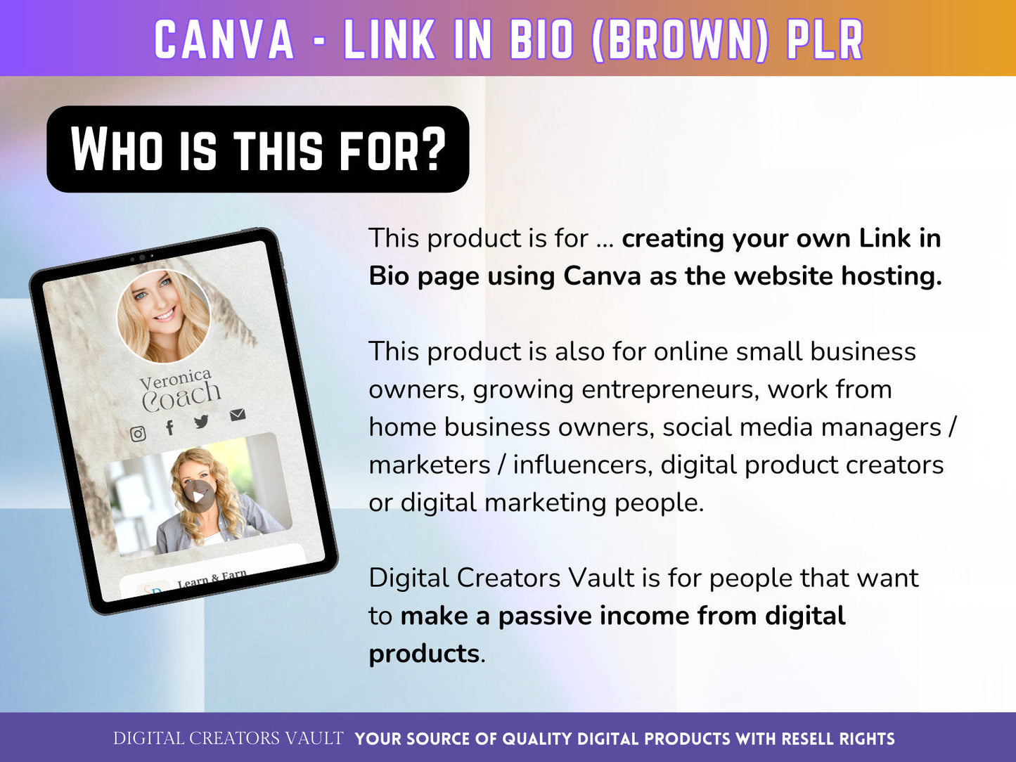 Canva Landing page website Template Link in Bio (Brown) with PLR Resell rights - Replace your Instagram bio | Tiktok bio | Stanstore bio