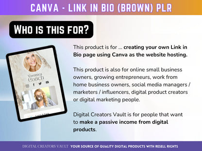 Canva Landing page website Template Link in Bio (Brown) with PLR Resell rights - Replace your Instagram bio | Tiktok bio | Stanstore bio