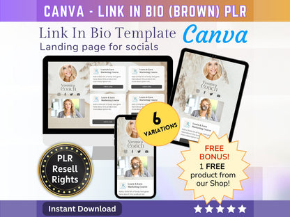 Canva Landing page website Template Link in Bio (Brown) with PLR Resell rights - Replace your Instagram bio | Tiktok bio | Stanstore bio