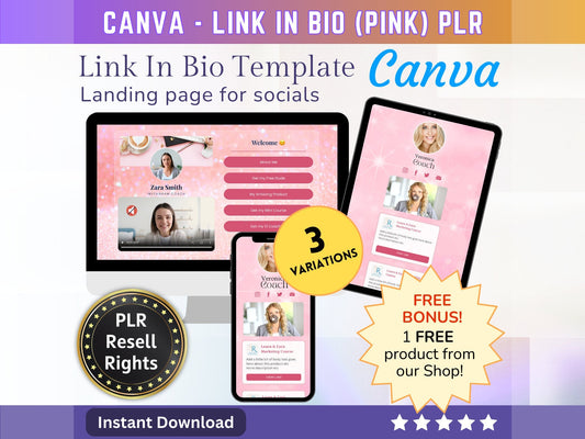 Canva Link in Bio landing page template (Pink) with PLR Resell rights | Instagram bio  | Tiktok bio | Canva page template PLR