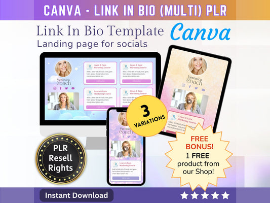 Canva Link in Bio landing page template (Multi Color) with PLR Resell rights | Instagram bio  | Tiktok bio | Canva page template PLR