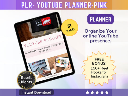 YouTube Planner PLR | Social Media Planner | Youtube Monthly Tracker