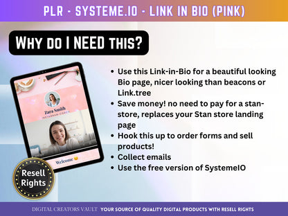 SystemeIO Link in Bio landing page website sales template - PLR Resell rights - Instagram bio  | Tiktok bio | StanStore bio replacement