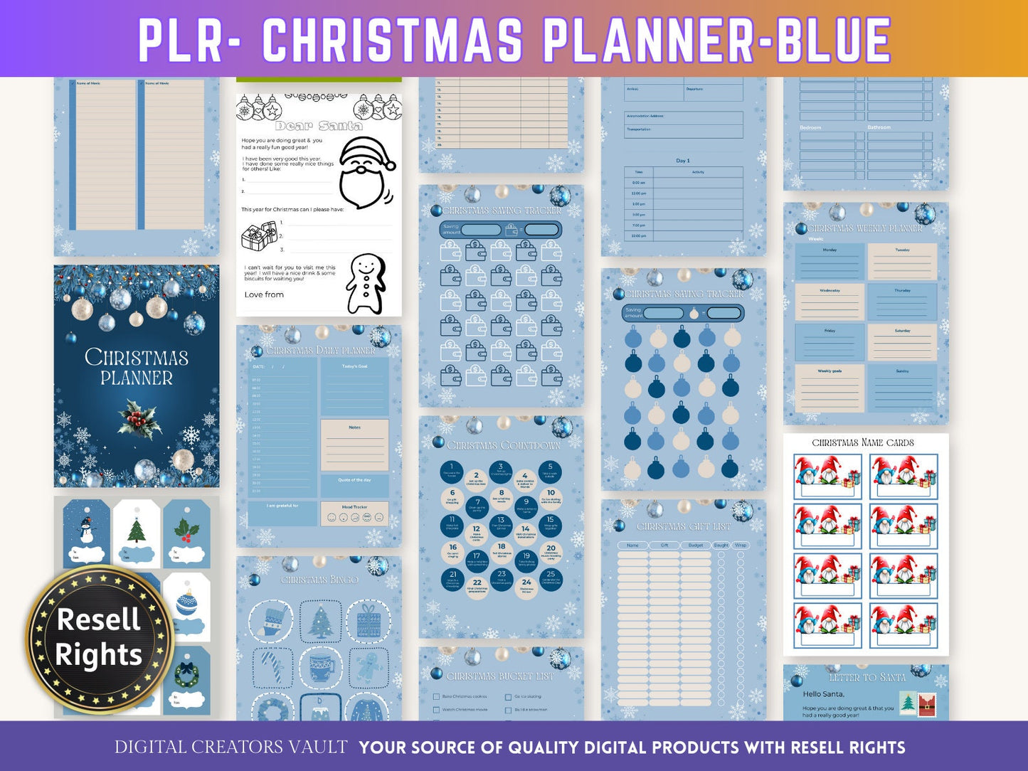 Christmas Planner - Blue - PLR | Digital Christmas Planner | Christmas Gift Planner - Printable