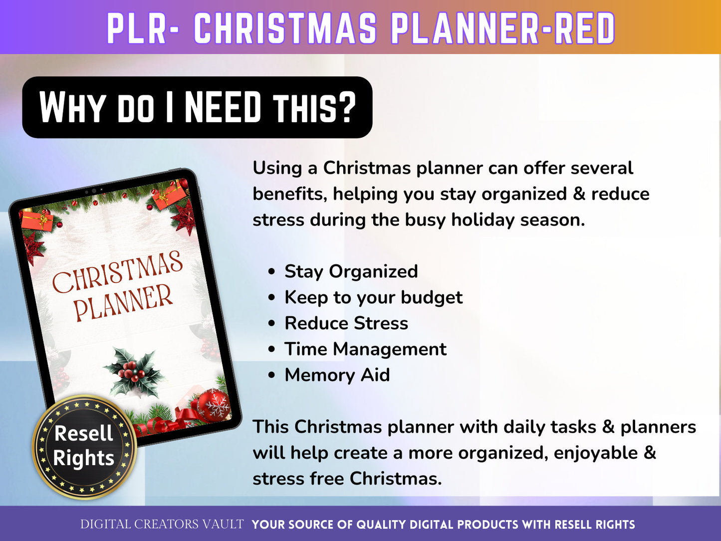 Christmas Planner - Red Traditional - PLR | Digital Christmas Planner | Christmas Gift Planner