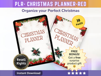 Christmas Planner - Red Traditional - PLR | Digital Christmas Planner | Christmas Gift Planner