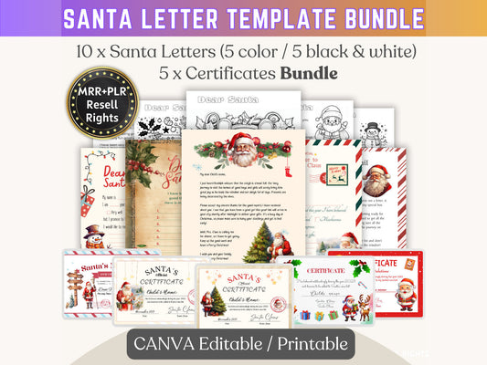 Santa letter template bundle | Letter from Santa | Nice List Certificate | Christmas Santa Letter | Editable Santa Letter MRR + PLR Resell