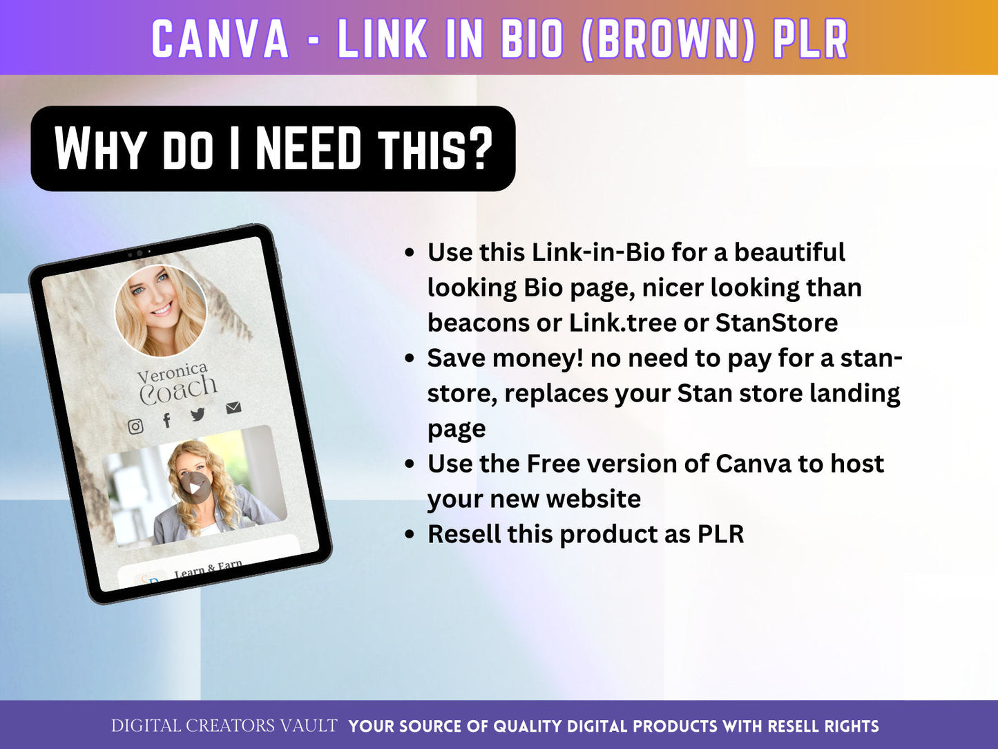 Canva Landing page website Template Link in Bio (Brown) with PLR Resell rights - Replace your Instagram bio | Tiktok bio | Stanstore bio