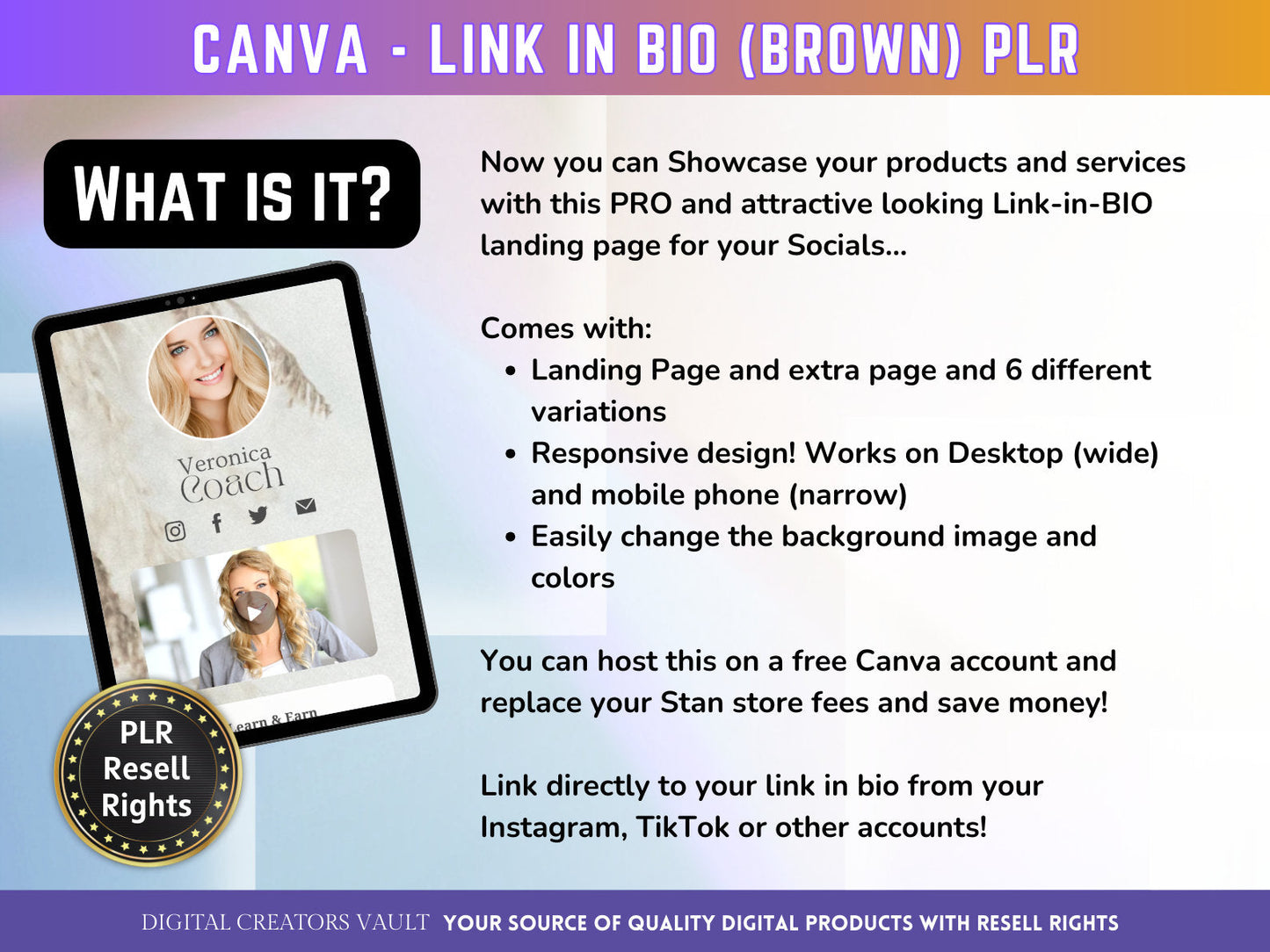 Canva Landing page website Template Link in Bio (Brown) with PLR Resell rights - Replace your Instagram bio | Tiktok bio | Stanstore bio