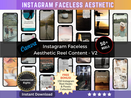 50+ Faceless Instagram Reel Templates | Aesthetic Reels | Reels Canva templates | Content Creator Reel - V2