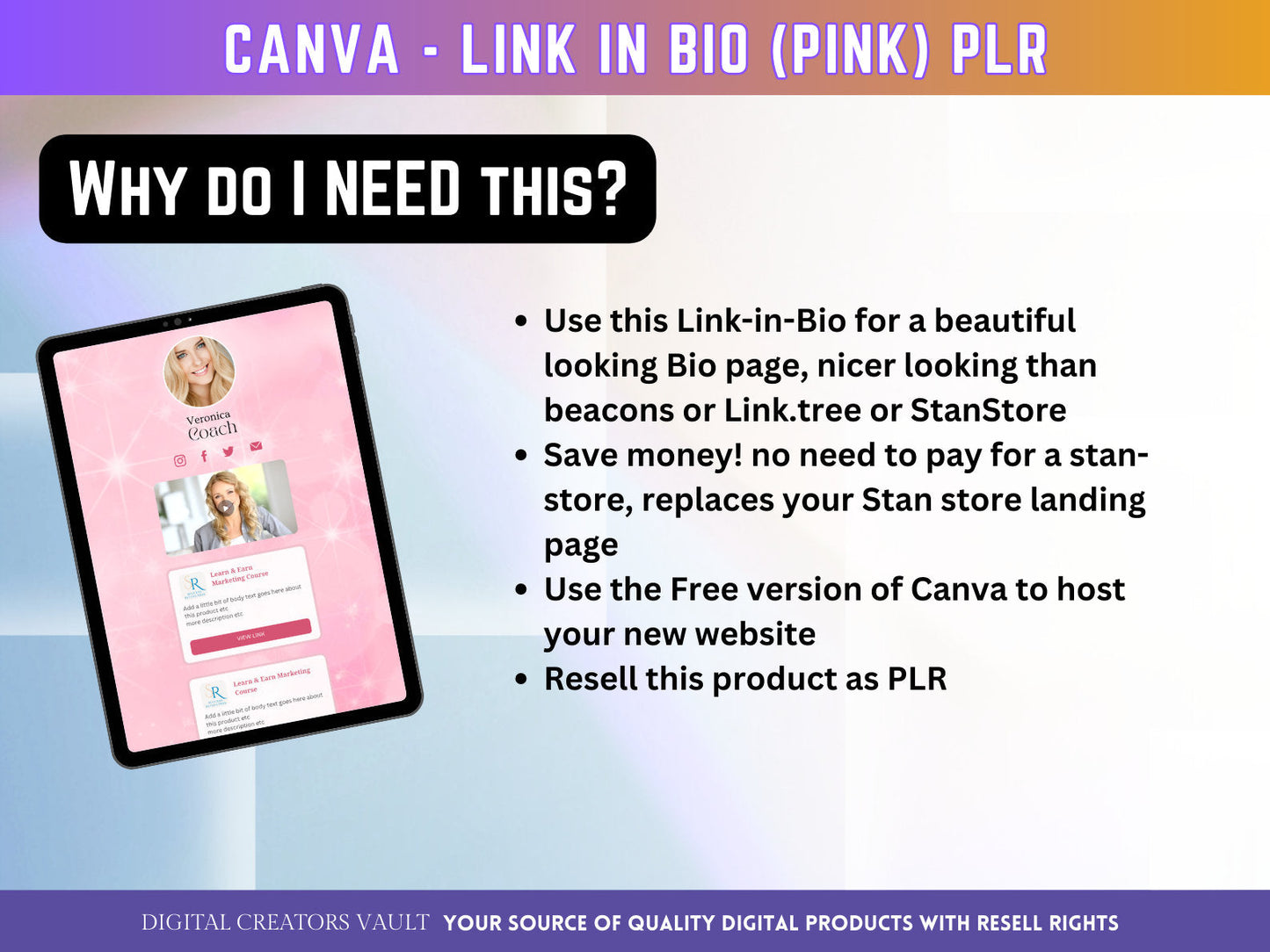 Canva Link in Bio landing page template (Pink) with PLR Resell rights | Instagram bio  | Tiktok bio | Canva page template PLR