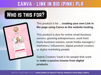 Canva Link in Bio landing page template (Pink) with PLR Resell rights | Instagram bio  | Tiktok bio | Canva page template PLR