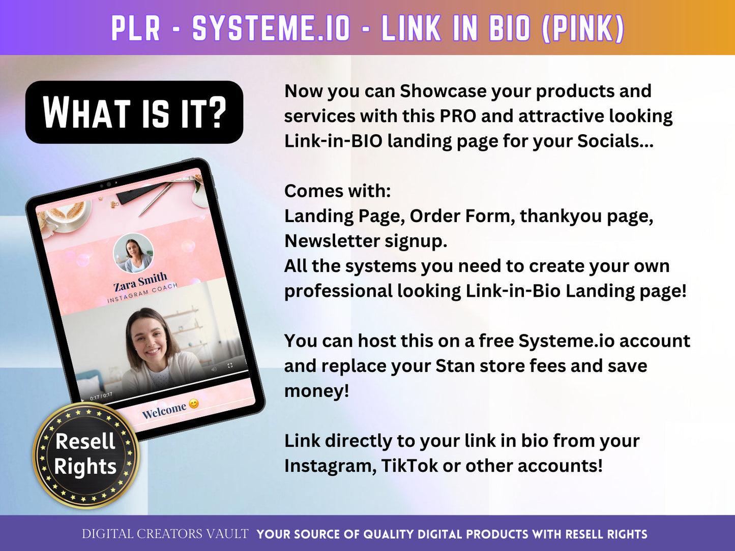 SystemeIO Link in Bio landing page website sales template - PLR Resell rights - Instagram bio  | Tiktok bio | StanStore bio replacement