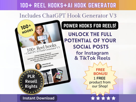 100+ Reel Hooks for Instagram and TikTok + AI hook Generator | TikTok or Instagram Reels | TikTok Hooks + PLR Resell Rights