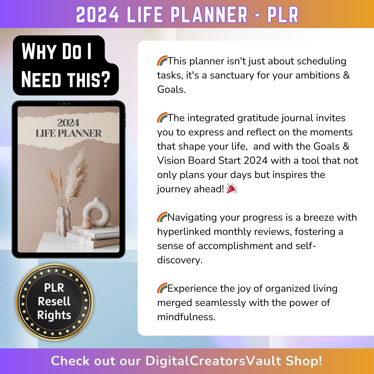 2024 Ultimate Life Planner: Customizable Weekly Goals, Vision Board, Habit Tracker - Gratitude Journal with Hyperlinks - Get organized!