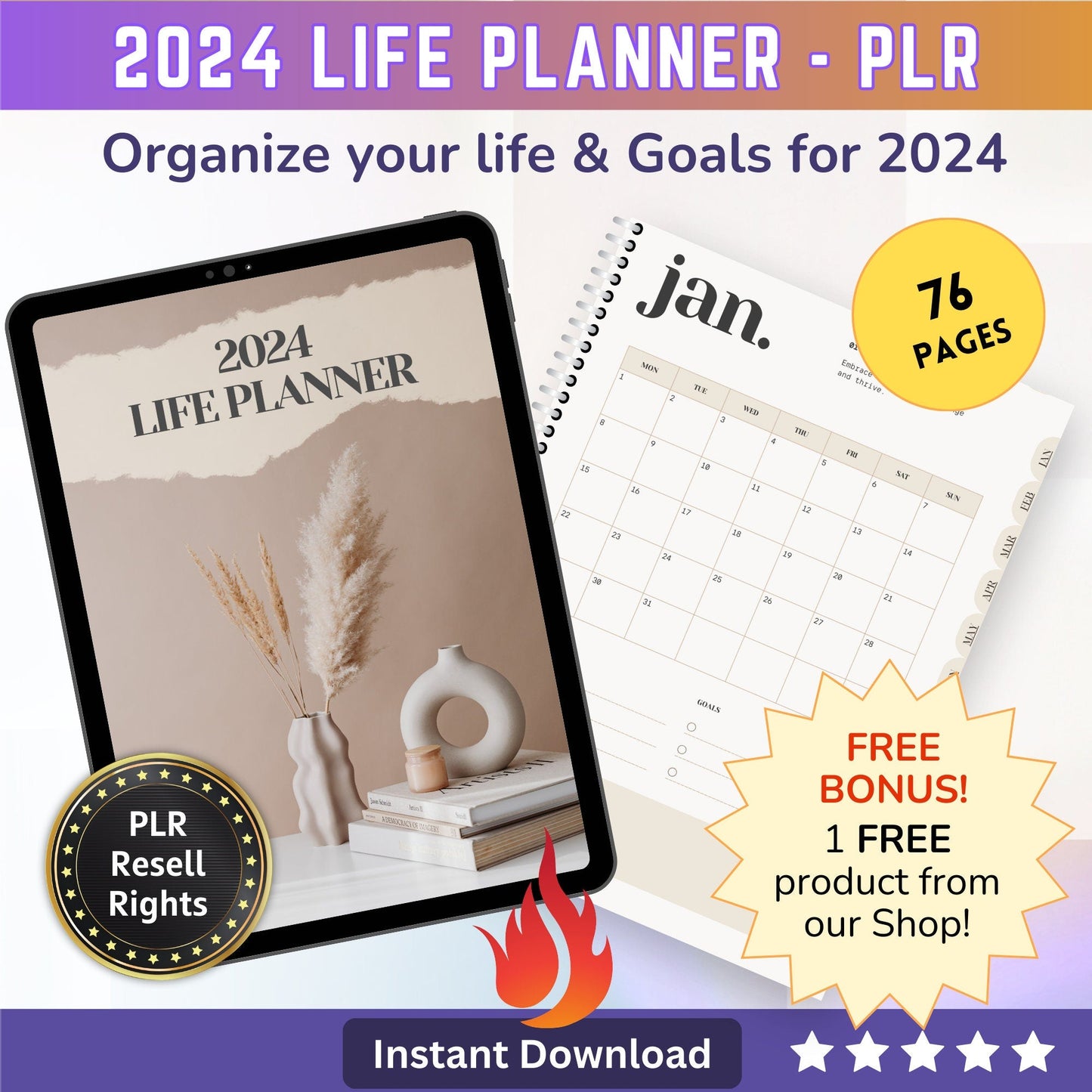 2024 Ultimate Life Planner: Customizable Weekly Goals, Vision Board, Habit Tracker - Gratitude Journal with Hyperlinks - Get organized!