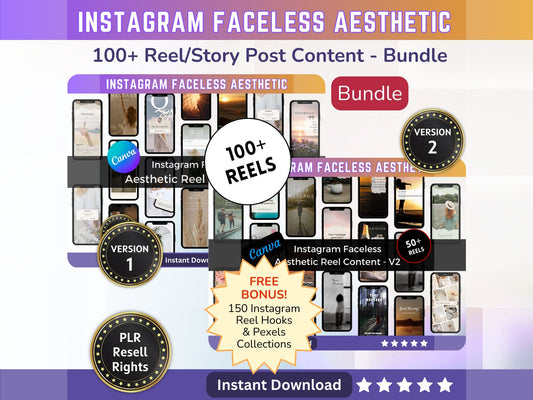 100+ Faceless Instagram Reel Templates | Aesthetic Reels | Reels Canva templates | Content Creator Reels Animated - Bundle