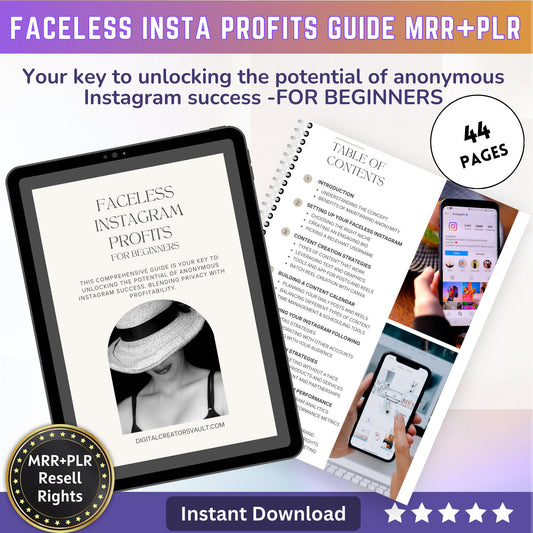 Faceless Instagram Profits Digital Marketing Ebook Guide: Increase your instagram followers | Master Resell Rights MRR PLR ebooks