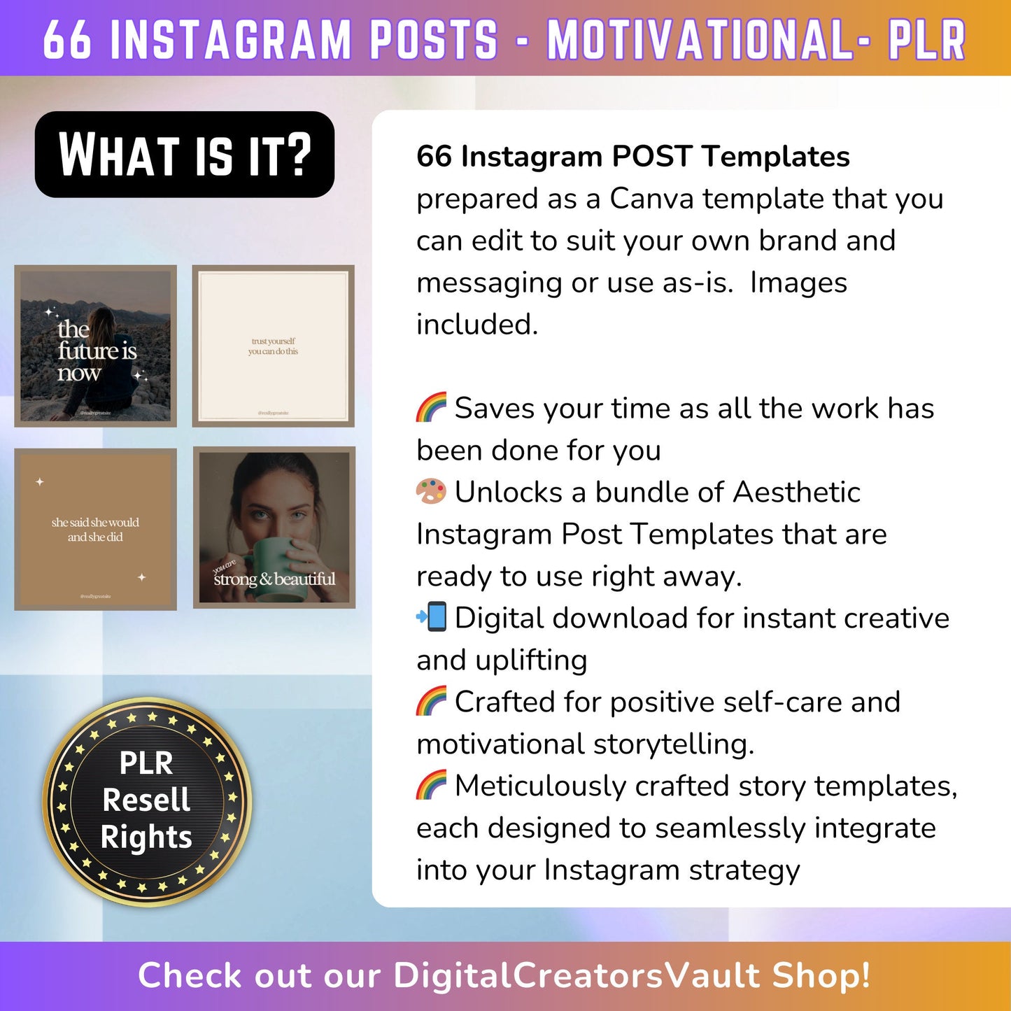 66 Motivational Instagram Post Templates | Aesthetic Posts | Post Canva templates | Content Creator Posts