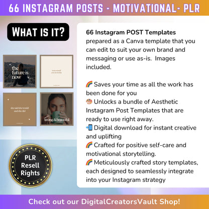 66 Motivational Instagram Post Templates | Aesthetic Posts | Post Canva templates | Content Creator Posts