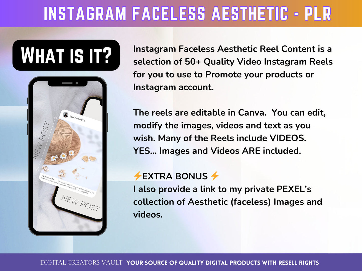 50+ Faceless Instagram Reel Templates | Aesthetic Reels | Reels Canva templates | Content Creator Reel | PLR - V1