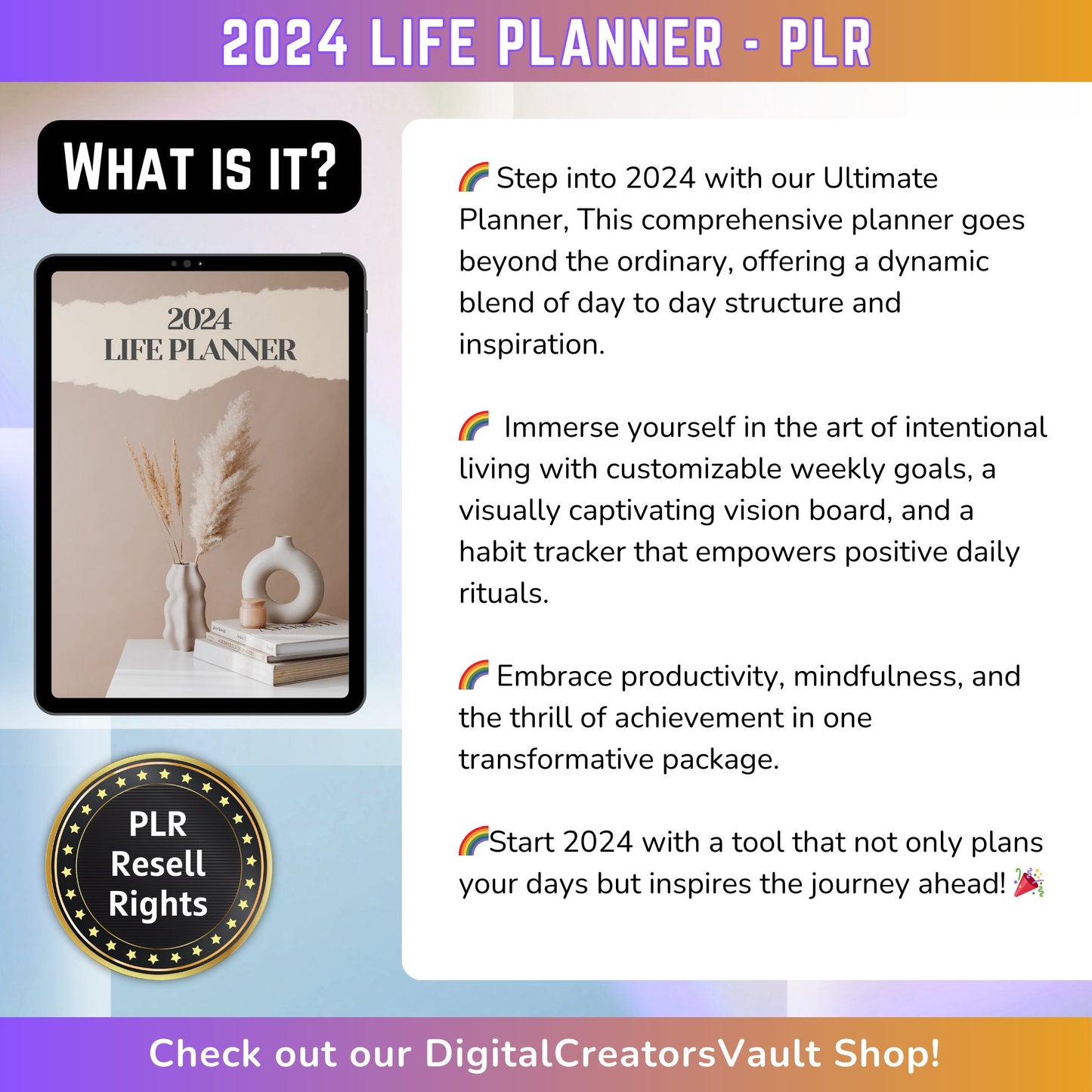 2024 Ultimate Life Planner: Customizable Weekly Goals, Vision Board, Habit Tracker - Gratitude Journal with Hyperlinks - Get organized!