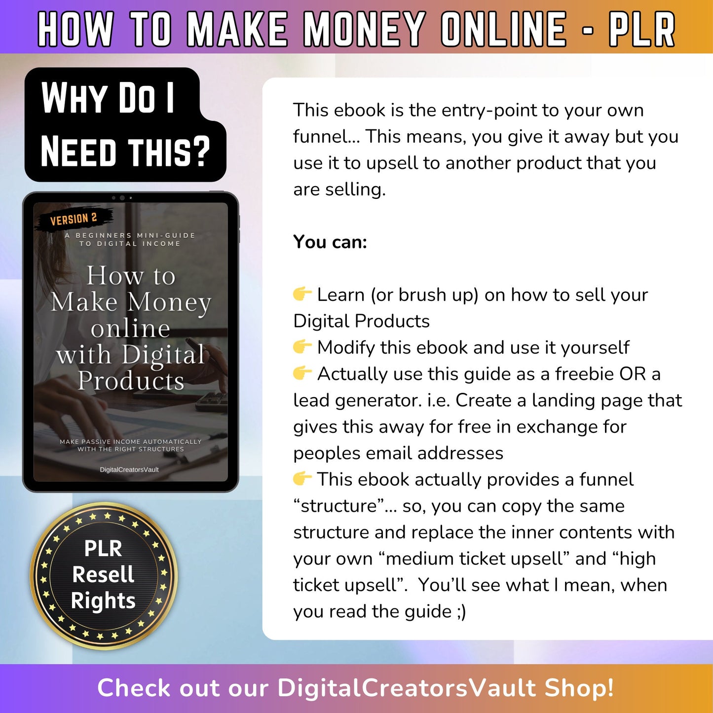 How to make money online with digital products Work from home with PLR resell rights ebook for passive income Digital download lead magnet