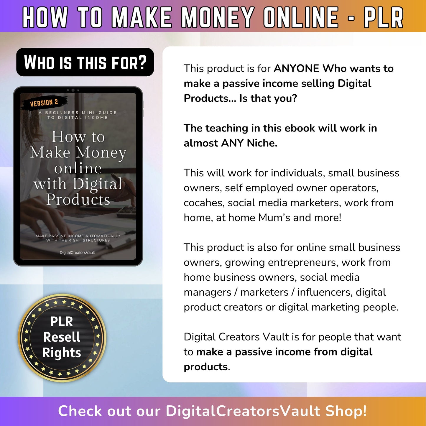 How to make money online with digital products Work from home with PLR resell rights ebook for passive income Digital download lead magnet