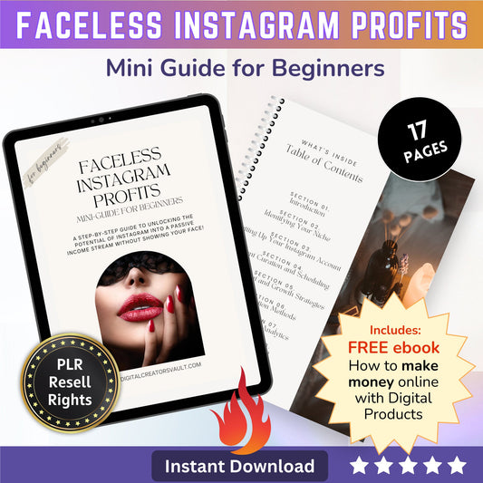 Faceless Instagram Profits Mini Guide | Online Passive Income | A Beginner's Guide to Faceless Instagram Success | PLR Resell Rights