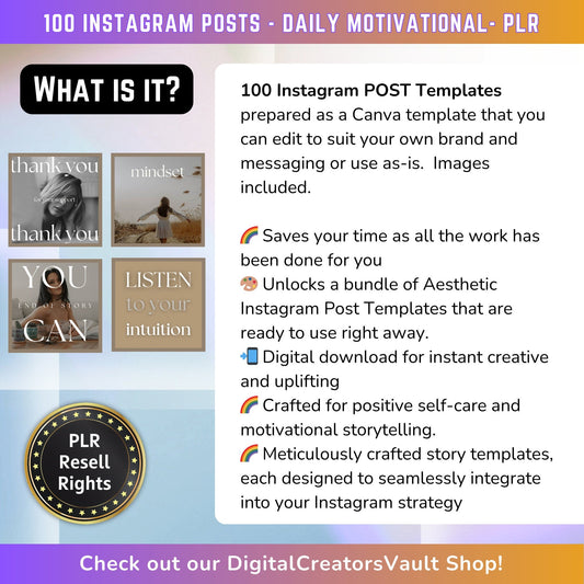 100  Daily  Motivational Instagram Post Templates | Aesthetic Posts | Post Canva templates | Content Creator Posts