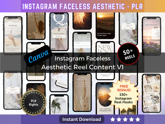 50+ Faceless Instagram Reel Templates | Aesthetic Reels | Reels Canva templates | Content Creator Reel | PLR - V1