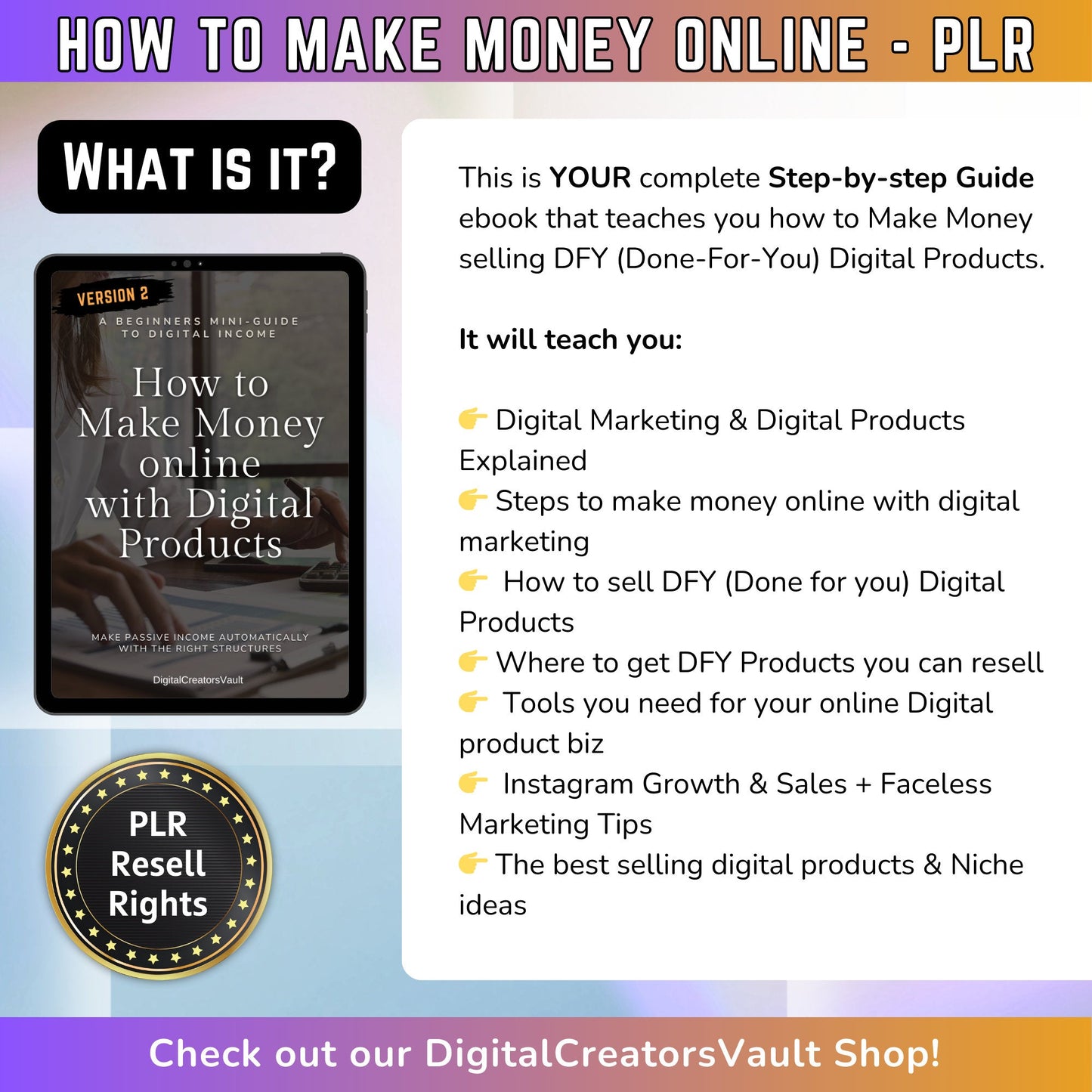 How to make money online with digital products Work from home with PLR resell rights ebook for passive income Digital download lead magnet