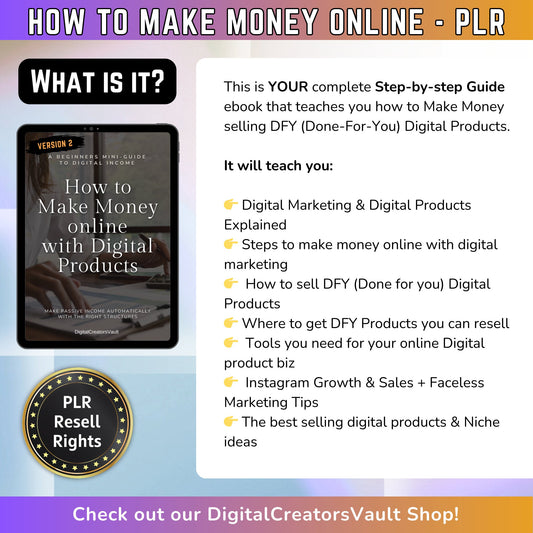 How to make money online with digital products Work from home with PLR resell rights ebook for passive income Digital download lead magnet