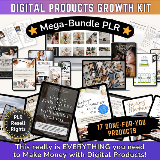 Digital Products Growth KIT mega-bundle - Digital marketing - Instagram - PLR Ebook guides - Work from home PLR resell rights passive income