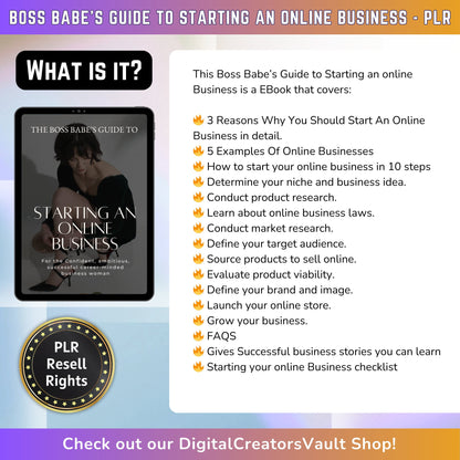 Boss Babe Starting An Online Business EBook Guide | Digital Download | Work From Home Like a Boss - PLR Resell Rights