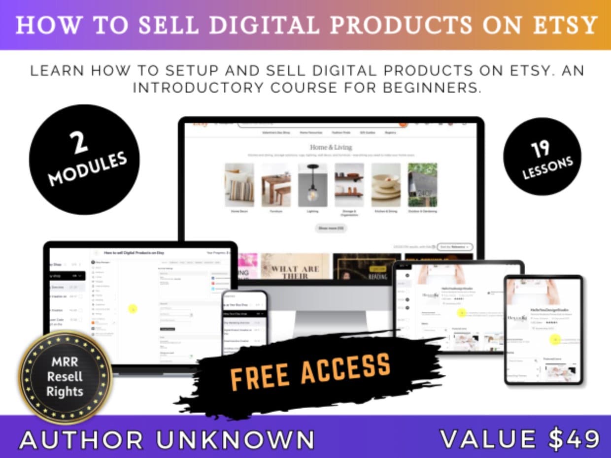 Mastering Etsy EBook Guide + How to sell on Etsy Video training course - Make Digital Product Passive Income using Etsy PLR Resell Rights