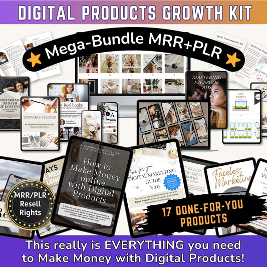 Digital Products Growth KIT mega-bundle - Digital marketing - Instagram - Ebook guides - Work from home MRR PLR resell rights passive income